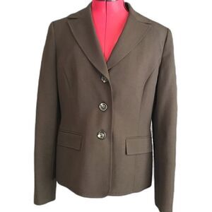 Le Suit Blazer Women’s Size 10 Brown Long Sleeve Button Closure Pockets